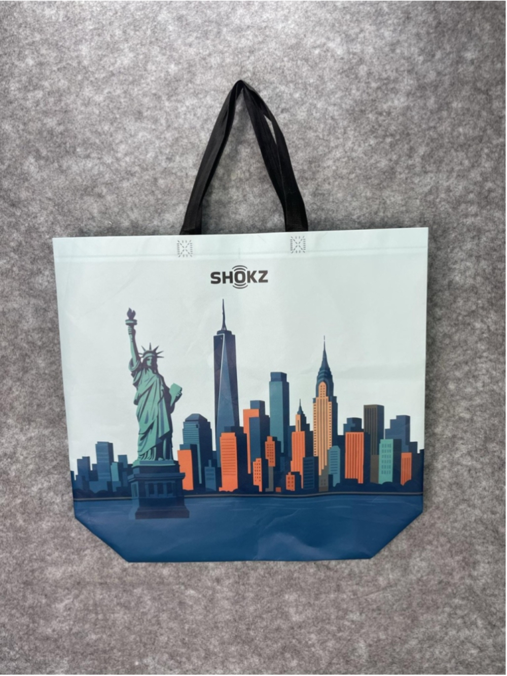 SHOKZ Tote Bag Unisex Adults Large Blue City Skyline Statue Liberty NYC